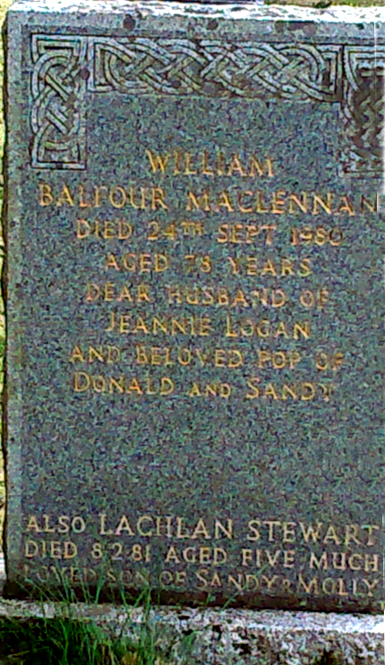Photo of headstones/William Balfour MacLennan d1980 hdstn Clachan LB